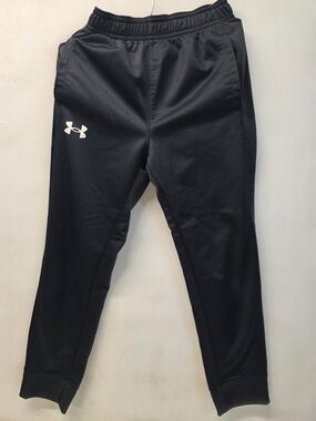 Under Armour Boys Size 7 Jogger Pants Black White Logo Athletic Track Pants